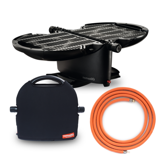 NomadiQ Kompakt-BBQ Gasgrill, 3,2kW Bundle 1, Schutzhülle schwarz