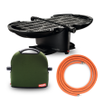 NomadiQ Kompakt-BBQ Gasgrill, 3,2kW Bundle 1, Schutzhülle grün